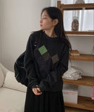 Hehen Argyle Patch Round Over Knit