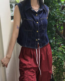 Tapi pocket snap button cap sleeve short sleeve denim shirt