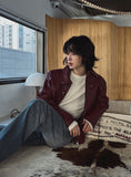 Star stud track line leather jacket
