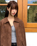 Cyan Suede Punching Collar Pocket Jacket