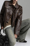 Crop Stiff Leather Jacket