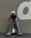 [UL DENIM] 4 Colors Pintuck Wide Cargo Denim Pants