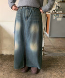 Linjob point washed denim long skirt