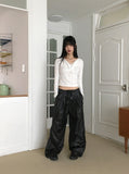 Fillet Glossy Parachute Two Way Nylon Long Wide Pants