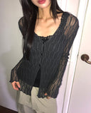 Cellu mesh see-through long-sleeved cardigan