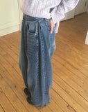 Asean side pintuck snap wide denim pants