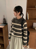 Monku stripe wool hood knit