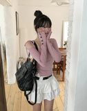 Delitte Stripe Unbalanced Shoulder Long Sleeve