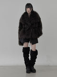 Wide Collar Strap Robe Fur Jacket