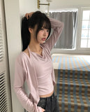 [Fake Layered] MIEM Layered Halter Sleeveless Cardigan