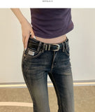 Vintage Washing Patch Embroidery Slim Fit Bootcut Low Denim Pants