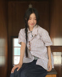 Copper linen overfit check shirt