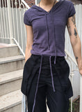 Padded Slav puff sleeve short-sleeved hooded T-shirt