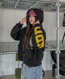 Police Semi-Crop Over Printed Hood Zip-Up