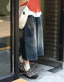 [unisex] Lanto Vintage Cat Washing Banding Bermuda Denim Cargo Pants