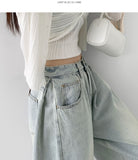 Summer ver cooling pleats side pintuck balloon wide fit pants