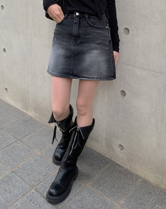 【Anyone more】Shino Washing Denim Mini Skirt Anyone more (エニワンモア) - シノウォッシュ加工デニムミニ