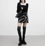 preske printing denim skirt