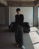 Cozy volume cut denim pants