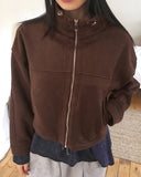 Nuen Suede Slit String Zip-Up Jacket