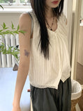 Coffin punched lace string sleeveless blouse