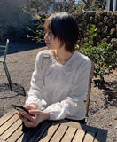 Qinen Frill Ribbon Punching Embroidery Blouse