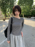 Rhythm Diagonal Unbalanced Button Hood Long Sleeve T-shirt