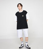 Flower Dot Embroidery Color Matching Short Sleeve Tee