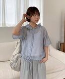 Shihyoko Seersucker Check Hood Short Sleeve Shirt