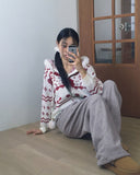 Shuong Rabbit Heart Fur Bells Hood Knit Zip-up