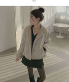 Suede Teddy Bear Button Collar Sleeve Fur Short Mustang