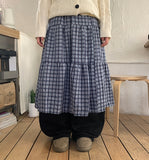 Limoe Check Banding Tiered Long Skirt