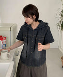 Suble Hood Denim Short Sleeve Shirt