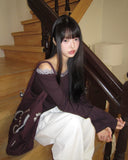 Enyu Lace Lip Neck Long Sleeve T-Shirt