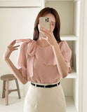 Love It Tie Diagonal Frill Puff Blouse