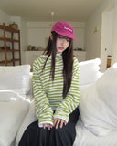Taen Diagonal Button Stripe Hooded T-Shirt