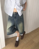 Tout Washed Wide Denim Bermuda Pants