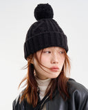 Pom pom twisted wool knit beanie