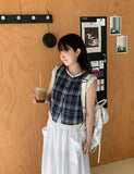 Onru check lace sleeveless blouse