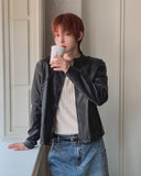 Bergon leather washed cut biker jacket