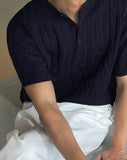 Flip Cable Henley Neck Short Sleeve Knit
