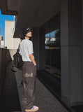 Flame embroidery carpenter pants