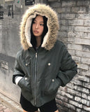 Kait Snap Button Stitch Over Fit Fur Bomber Jacket