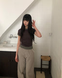 Poson Color Matching Shirring Short Sleeve T-shirt