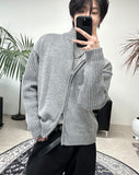 Ray-fun mix diagonal knit zip-up