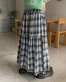 Tonbo Banding Check Frill Tiered Long Skirt