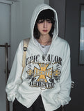 Cross vintage printing two way hoodie zip-up