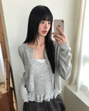 [Sleeveless SET] Lejong Punching Frill Long Sleeve Knit Sleeveless Cardigan Set