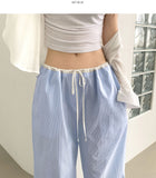 Summer Color Matching Stripe Banding Wide Pants