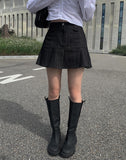 Alu Black Denim Pleats Mini Skirt